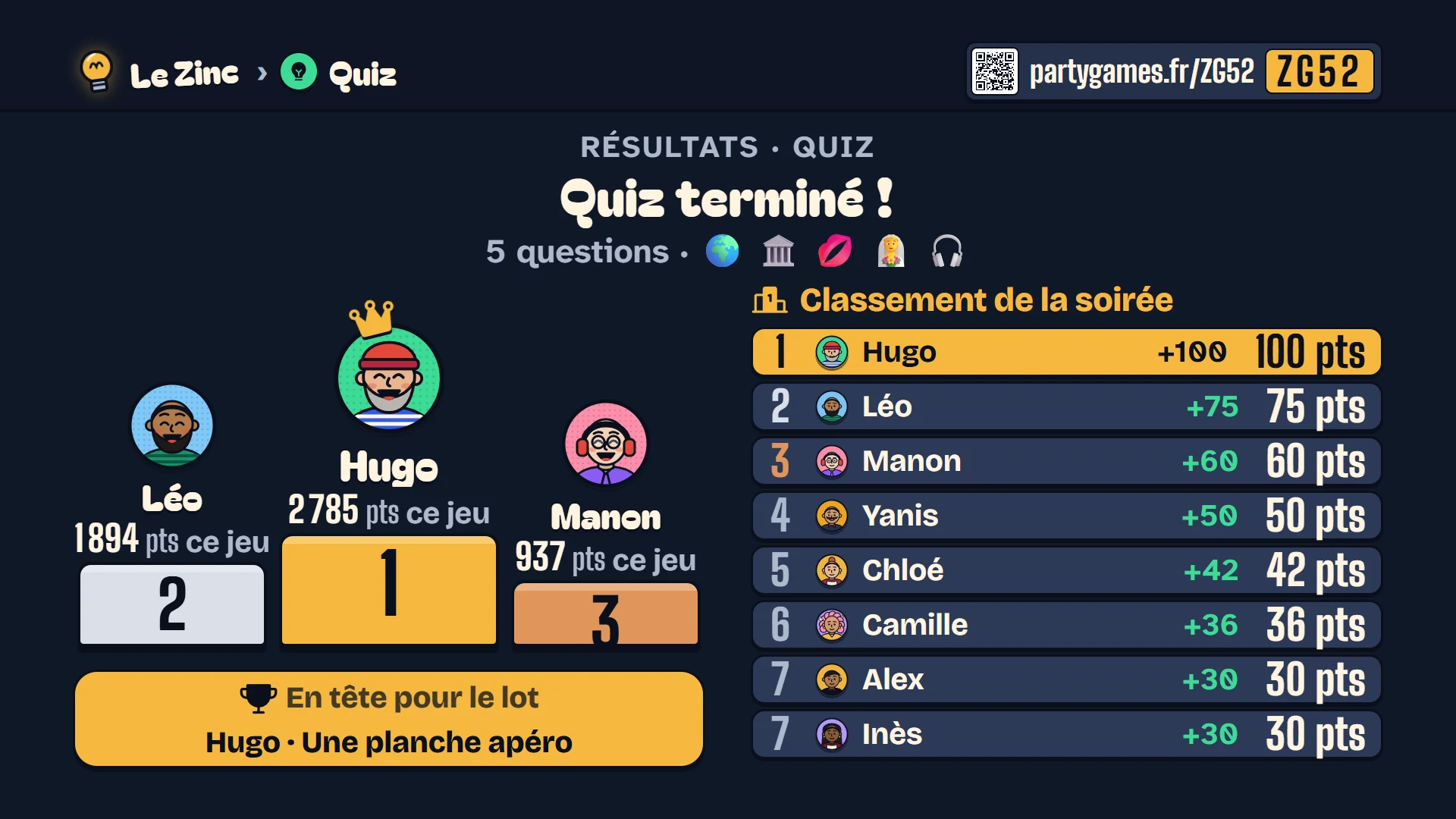 Podium de fin de jeu