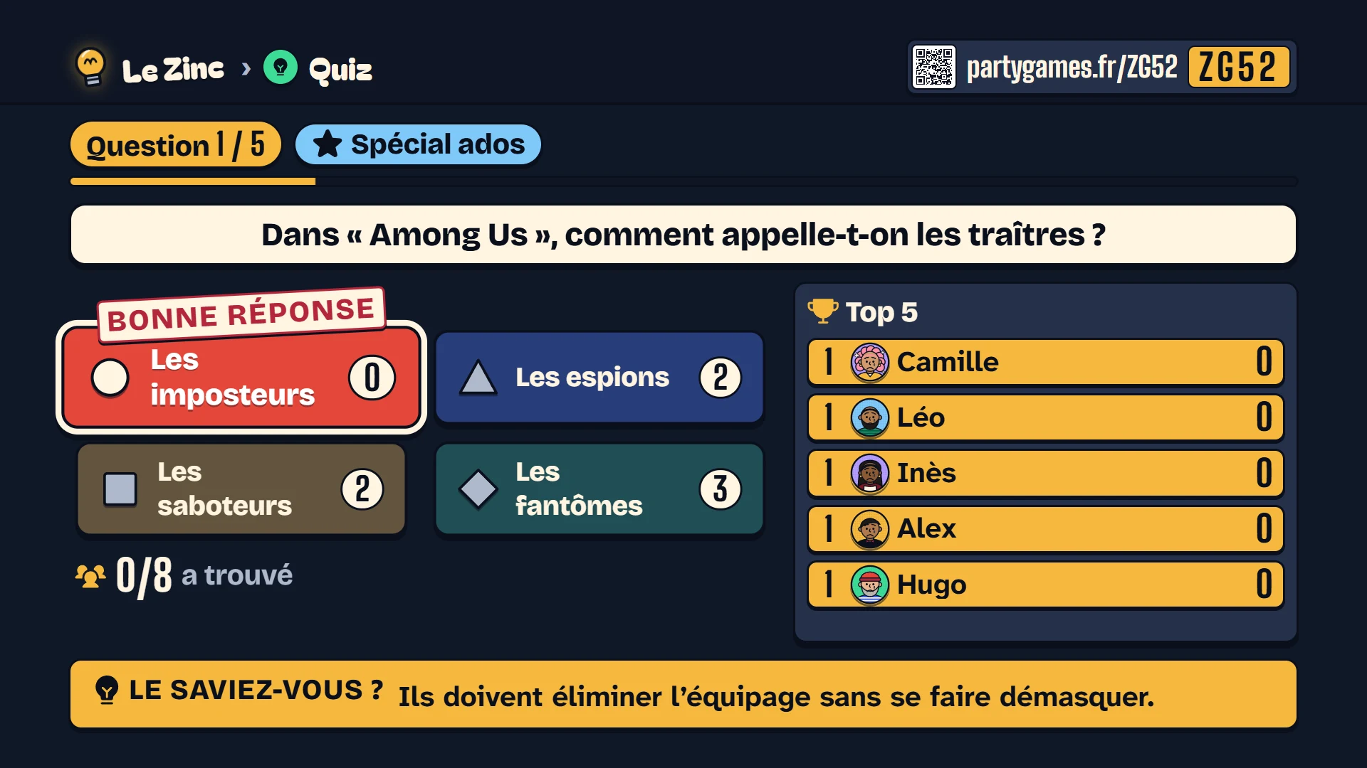 Révélation de la bonne réponse et classement